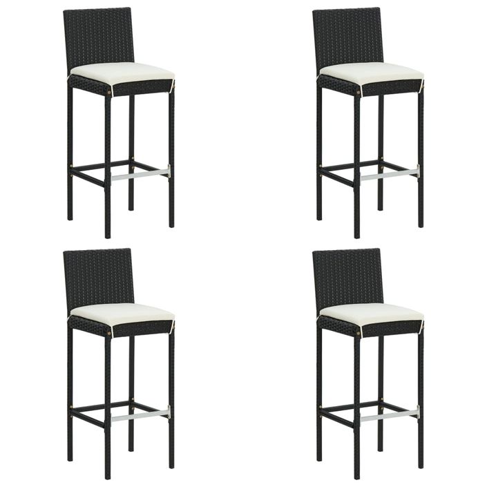 Tabourets de bar de jardin et coussins 4pcs Noir Résine tressée - Photo n°1