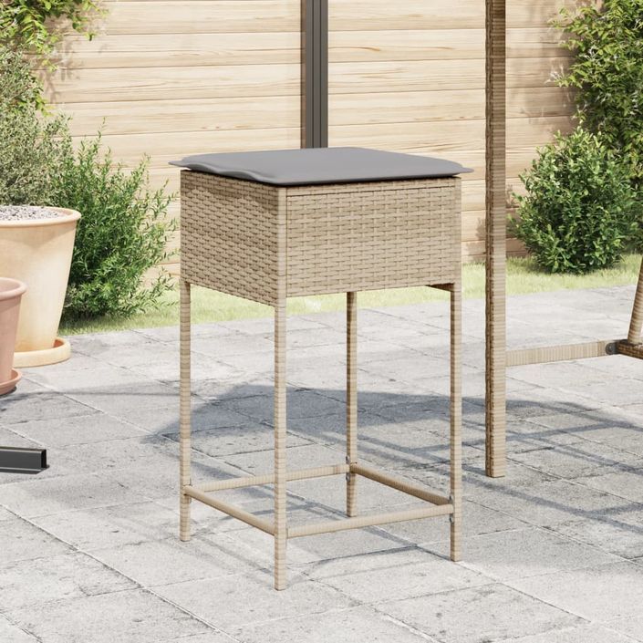 Tabourets de bar jardin avec coussins lot de 2 beige poly rotin - Photo n°1