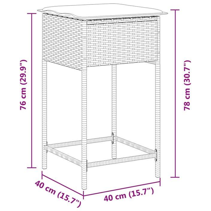 Tabourets de bar jardin avec coussins lot de 2 beige poly rotin - Photo n°9