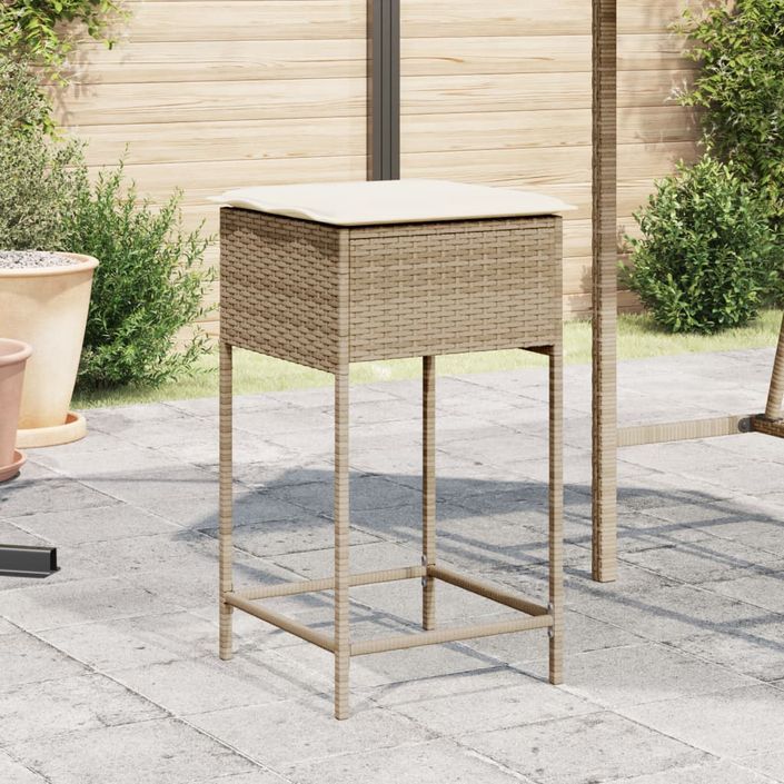 Tabourets de bar jardin avec coussins lot de 2 beige poly rotin - Photo n°1