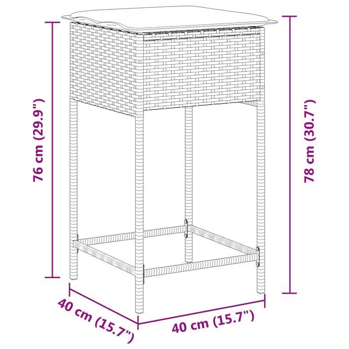 Tabourets de bar jardin avec coussins lot de 2 gris clair rotin - Photo n°9