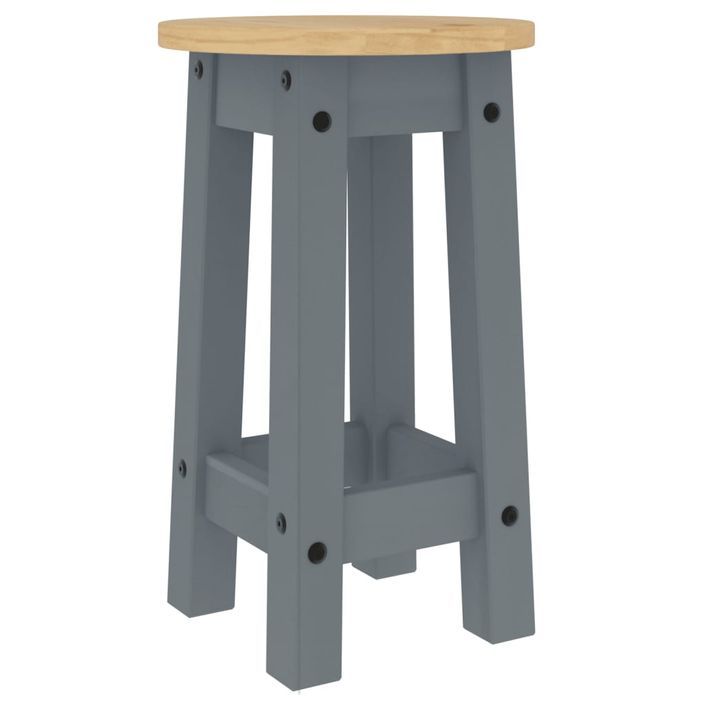 Tabourets de bar lot de 2 gris bois massif de pin - Photo n°7