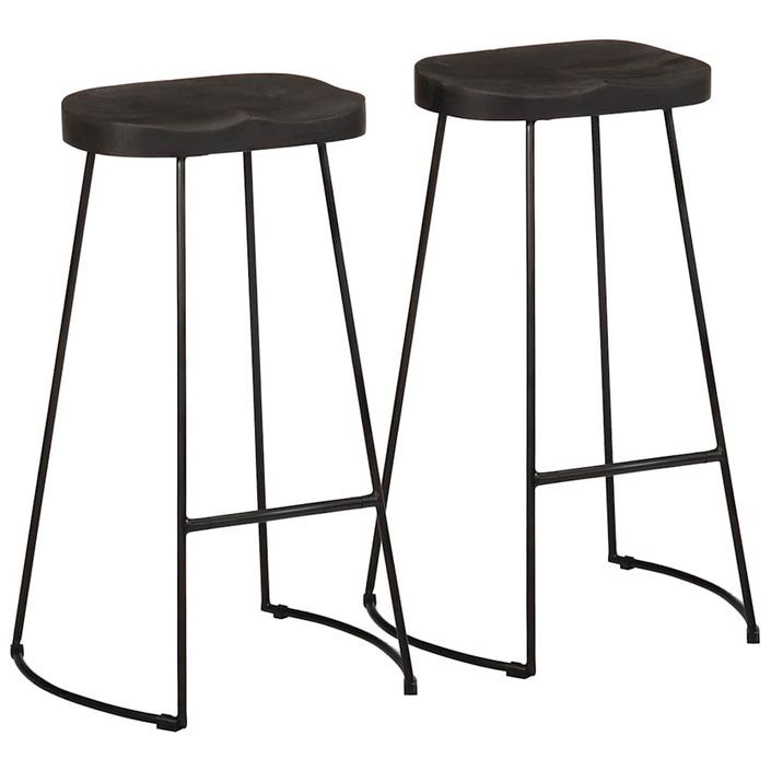 Tabourets de bar lot de 2 noir 45x40x78 cm bois manguier massif - Photo n°1