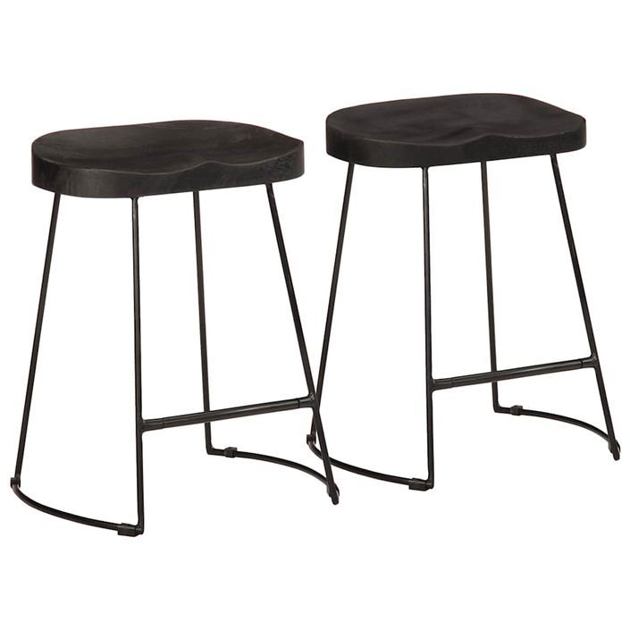 Tabourets de bar lot de 2 noir 46x38x52 cm bois manguier massif - Photo n°1