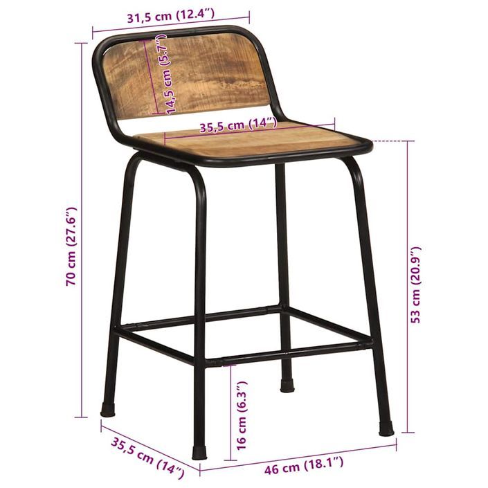 Tabourets de bar lot de 4 bois massif manguier brut - Photo n°9