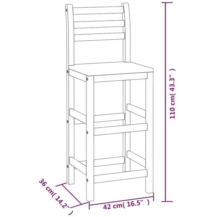 Tabourets de bar lot de 6 bois massif d'acacia - Photo n°5