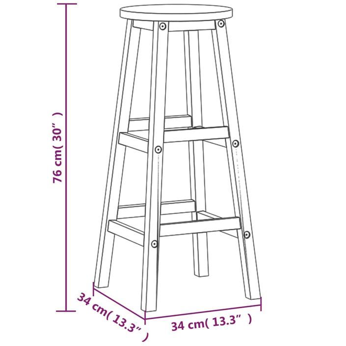 Tabourets de bar lot de 8 bois massif d'acacia - Photo n°5