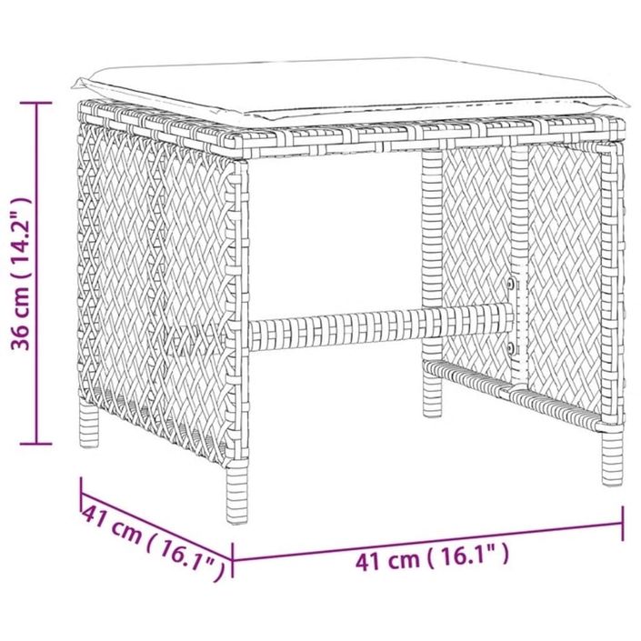 Tabourets de jardin avec coussins 4 pcs gris 41x41x36 cm rotin - Photo n°11