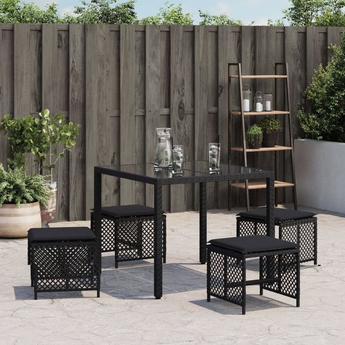 Tabourets de jardin avec coussins 4 pcs noir 41x41x36 cm rotin - Photo n°3