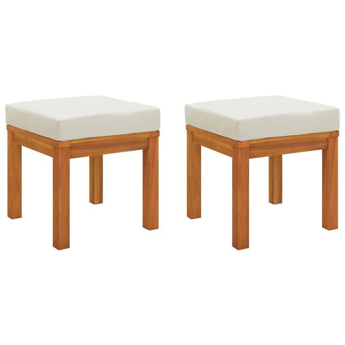 Tabourets de jardin et coussins 2 pcs 40x40x42 cm Acacia solide - Photo n°1