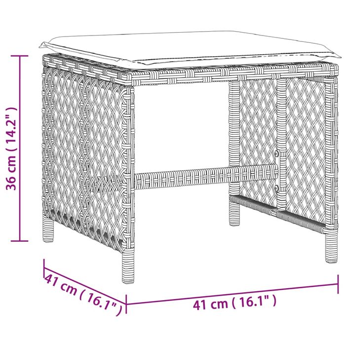 Tabourets de jardin et coussins lot de 4 gris clair poly rotin - Photo n°11