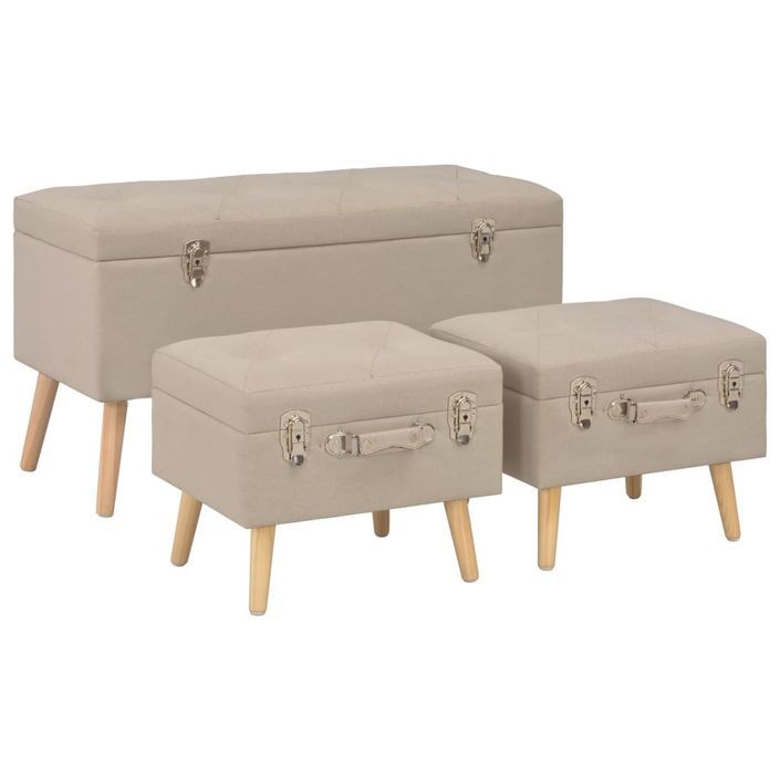 Tabourets de rangement 3 pcs Beige Tissu - Photo n°1