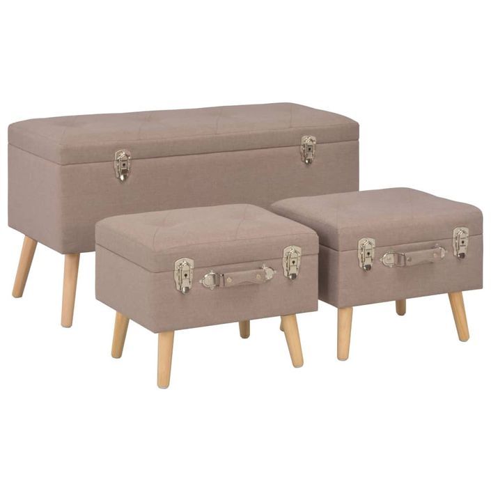 Tabourets de rangement 3 pcs Marron Tissu - Photo n°1