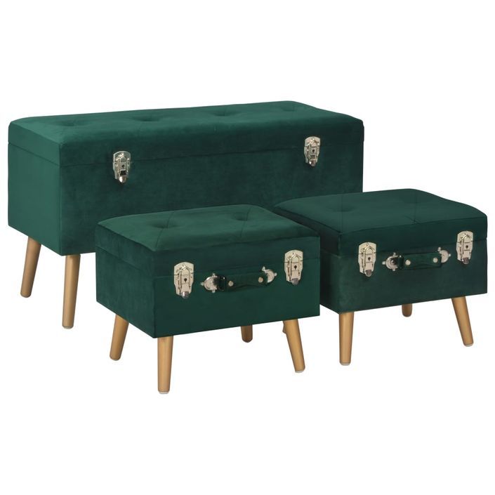 Tabourets de rangement 3 pcs Vert Velours 2 - Photo n°1