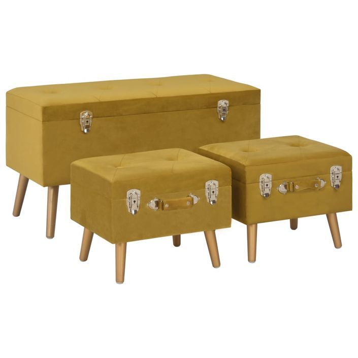 Tabourets de rangement lot de 3 Jaune moutarde Velours - Photo n°1