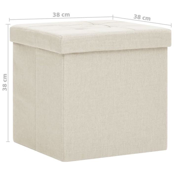 Tabourets de rangement pliables lot de 2 blanc crème Faux lin - Photo n°9