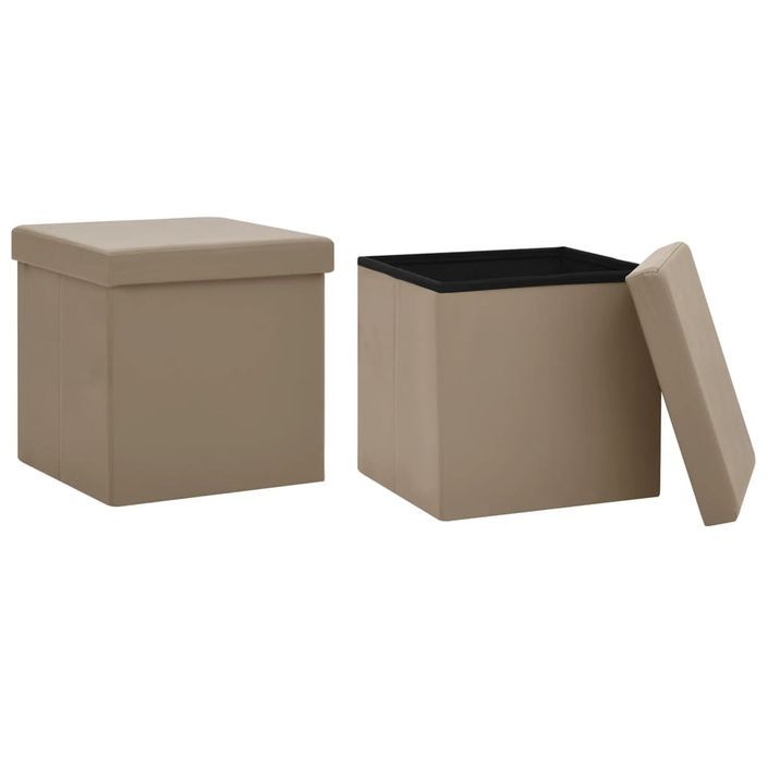 Tabourets de rangement pliables lot de 2 cappuccino PVC - Photo n°2