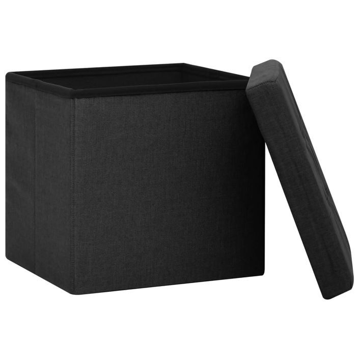 Tabourets de rangement pliables lot de 2 noir Faux lin - Photo n°5