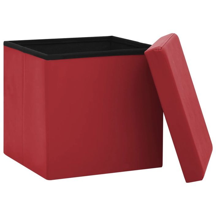 Tabourets de rangement pliables lot de 2 rouge bordeaux PVC - Photo n°5