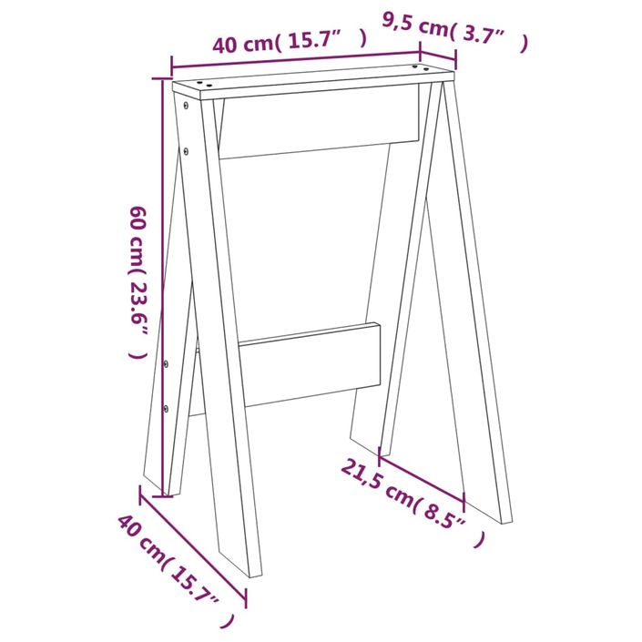 Tabourets lot de 2 40x40x60 cm bois massif de pin - Photo n°9