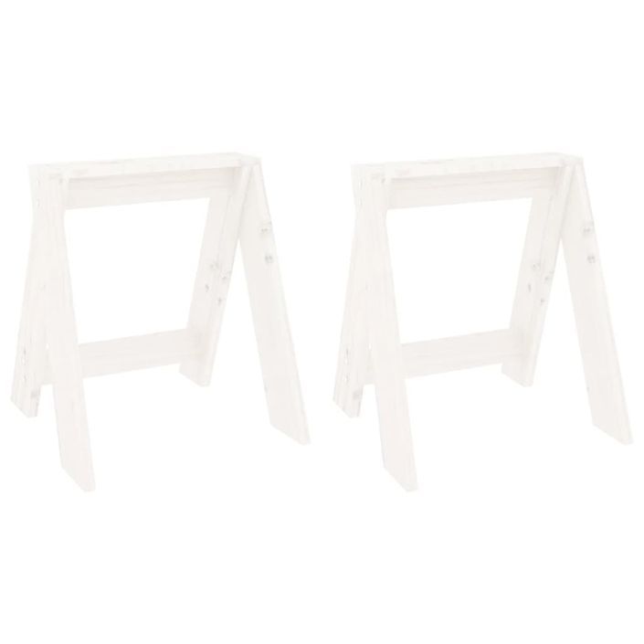 Tabourets lot de 2 blanc 40x40x45 cm bois massif de pin - Photo n°1