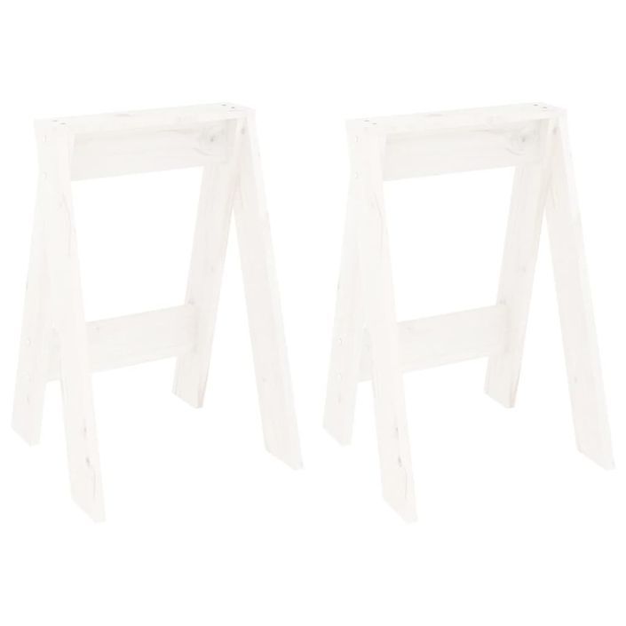 Tabourets lot de 2 blanc 40x40x60 cm bois massif de pin - Photo n°1