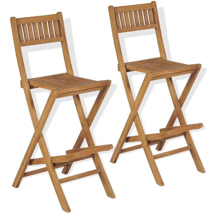 Tabourets pliables de bar d'extérieur 2 pcs Bois de teck solide - Photo n°1