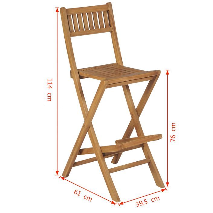 Tabourets pliables de bar d'extérieur 2 pcs Bois de teck solide - Photo n°10