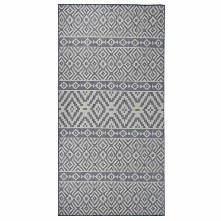 Tapis à tissage plat d'extérieur 100x200 cm Rayures bleues - Photo n°1