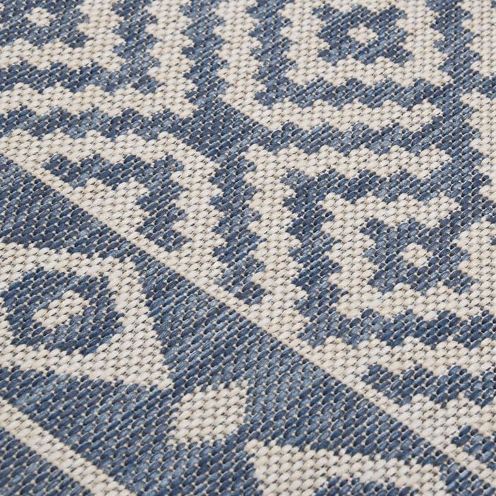 Tapis à tissage plat d'extérieur 100x200 cm Rayures bleues - Photo n°5