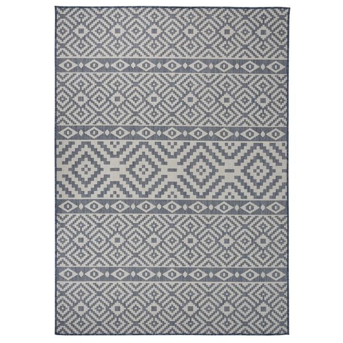 Tapis à tissage plat d'extérieur 120x170 cm Rayures bleues - Photo n°1