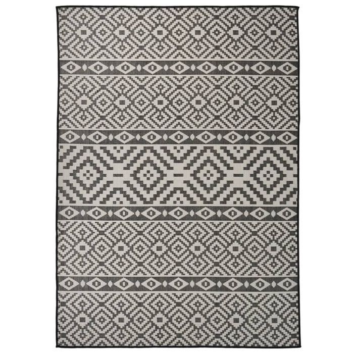 Tapis à tissage plat d'extérieur 120x170 cm Rayures noires - Photo n°1