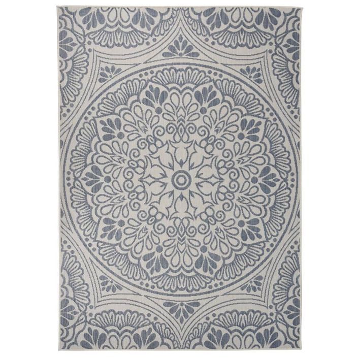 Tapis à tissage plat d'extérieur 140x200 cm Motif bleu - Photo n°1