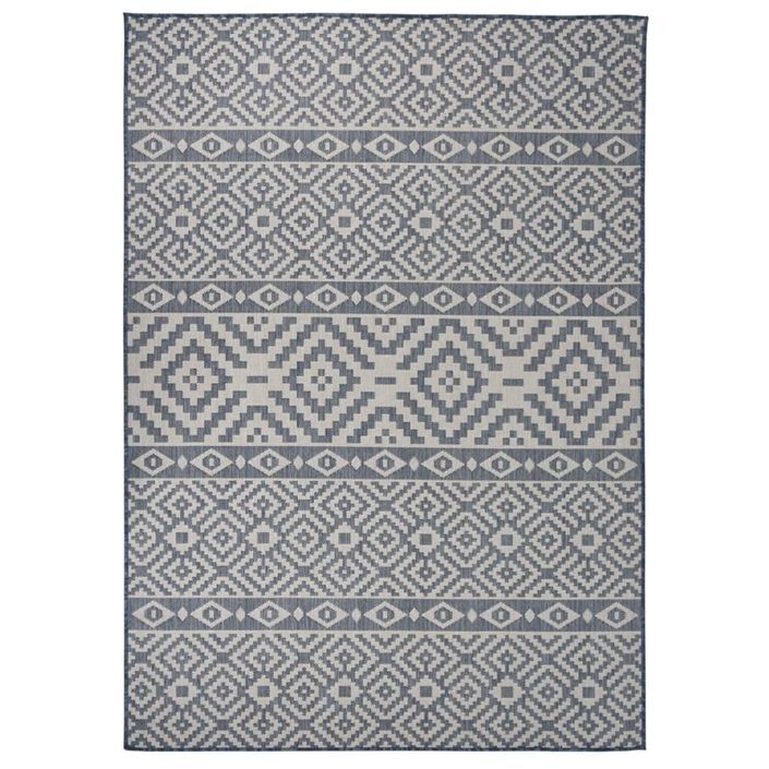 Tapis à tissage plat d'extérieur 140x200 cm Rayures bleues - Photo n°1