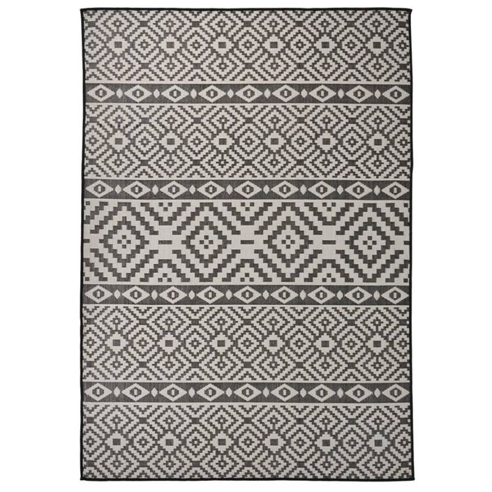 Tapis à tissage plat d'extérieur 140x200 cm Rayures noires - Photo n°1