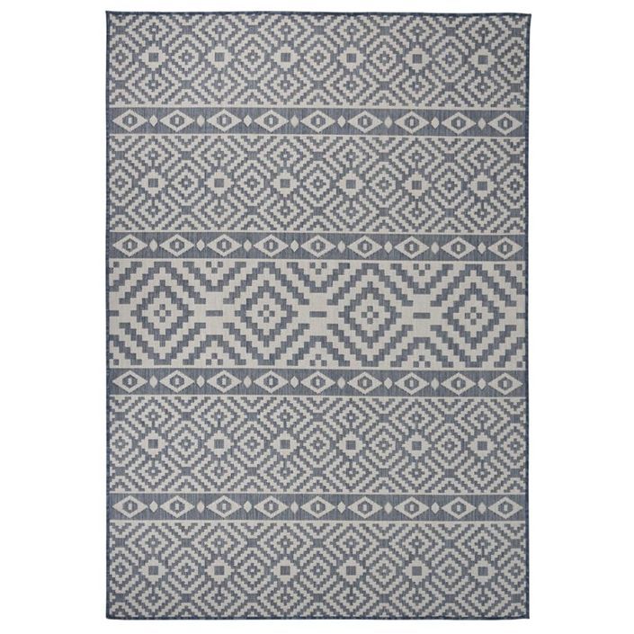 Tapis à tissage plat d'extérieur 160x230 cm Rayures bleues - Photo n°1