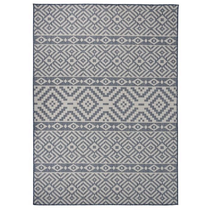 Tapis à tissage plat d'extérieur 200x280 cm Rayures bleues - Photo n°1