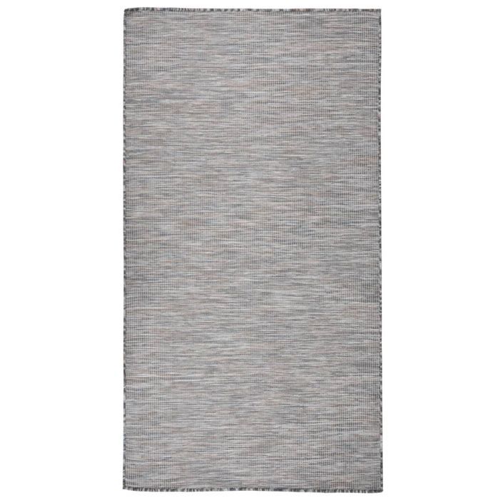 Tapis à tissage plat d'extérieur 80x150 cm Marron et bleu - Photo n°1