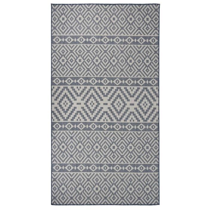 Tapis à tissage plat d'extérieur 80x150 cm Rayures bleues - Photo n°1