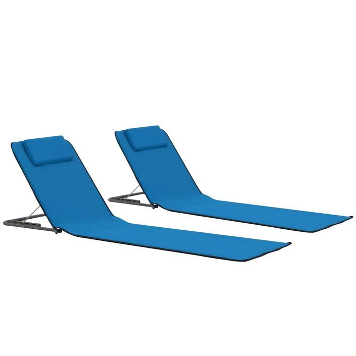 Tapis de plage pliables 2 pcs Acier et tissu Bleu - Photo n°1