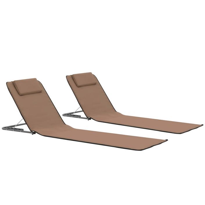 Tapis de plage pliables 2 pcs Acier et tissu Marron - Photo n°1