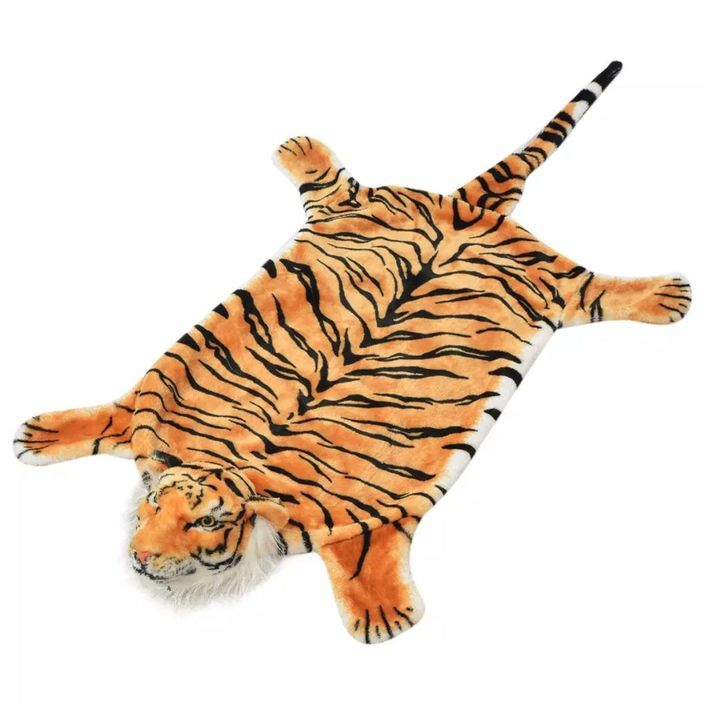 Tapis en peluche en forme de tigre 144 cm Marron - Photo n°1