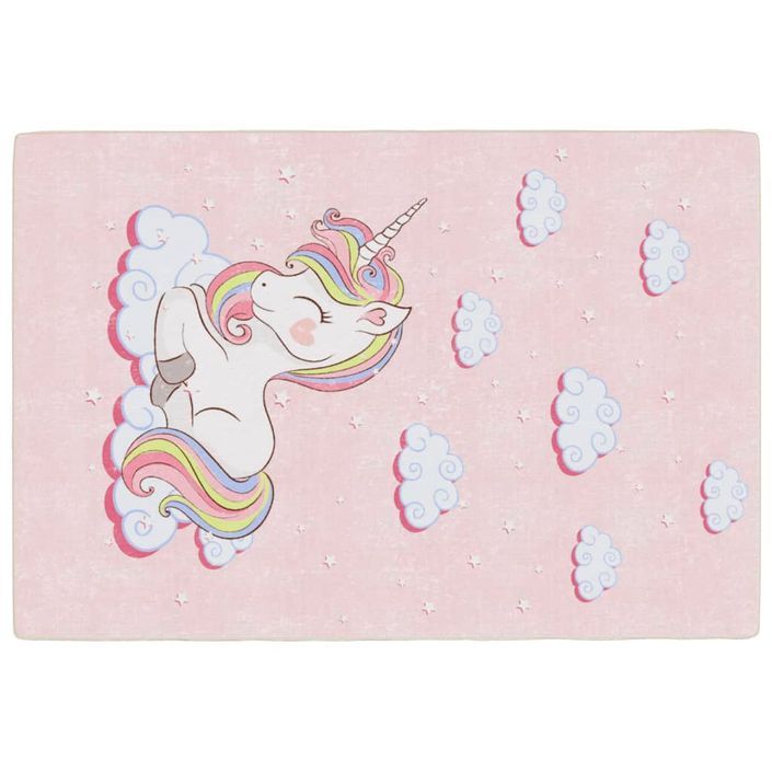 Tapis enfants rose 160x230 cm licorne antidérapant lavable - Photo n°2