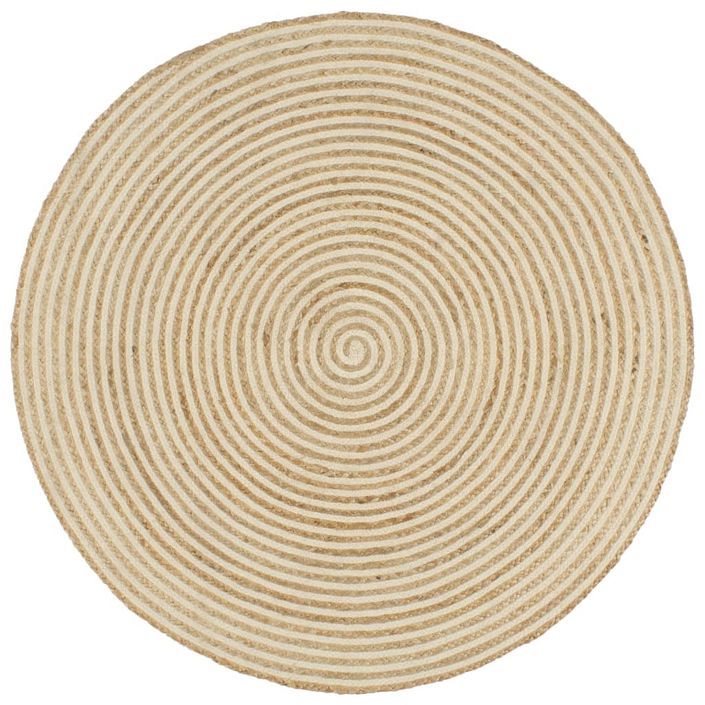 Tapis fait à la main Jute avec design de spirale Blanc 120 cm - Photo n°1