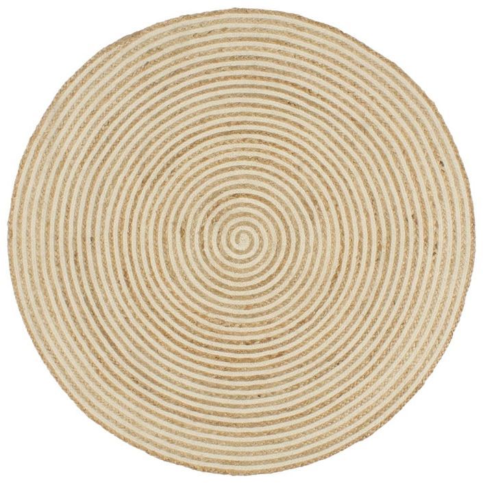 Tapis fait à la main Jute avec design de spirale Blanc 150 cm - Photo n°1