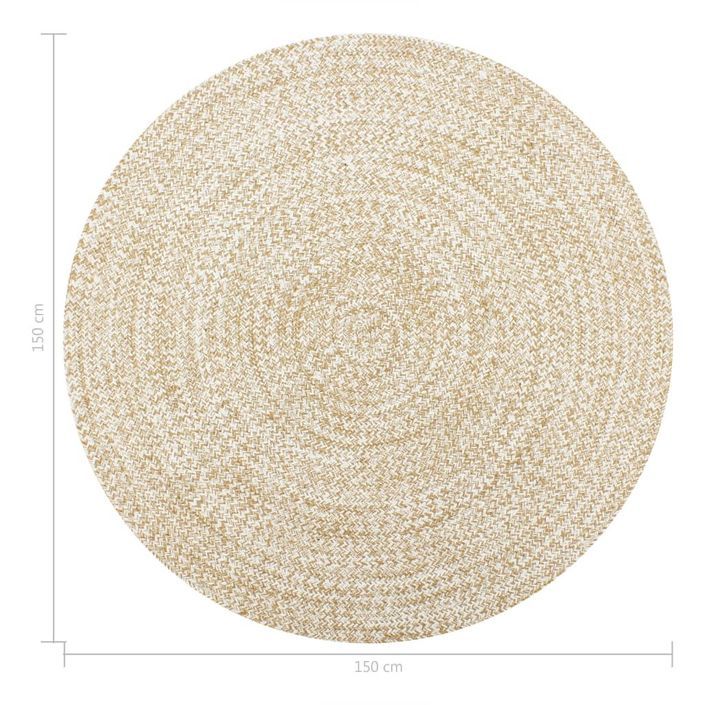 Tapis fait à la main Jute Blanc et naturel 150 cm - Photo n°5