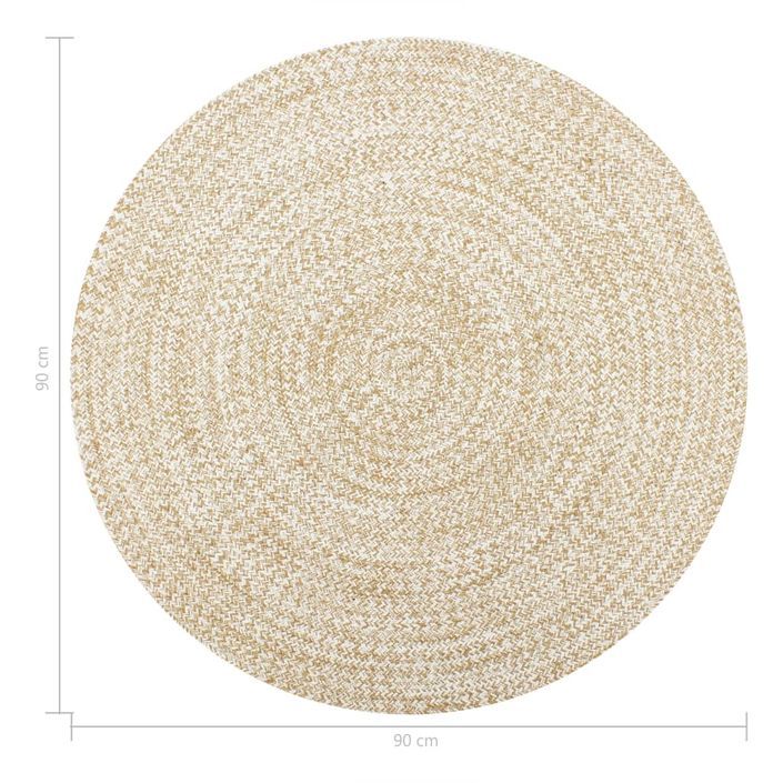 Tapis fait à la main Jute Blanc et naturel 90 cm - Photo n°5