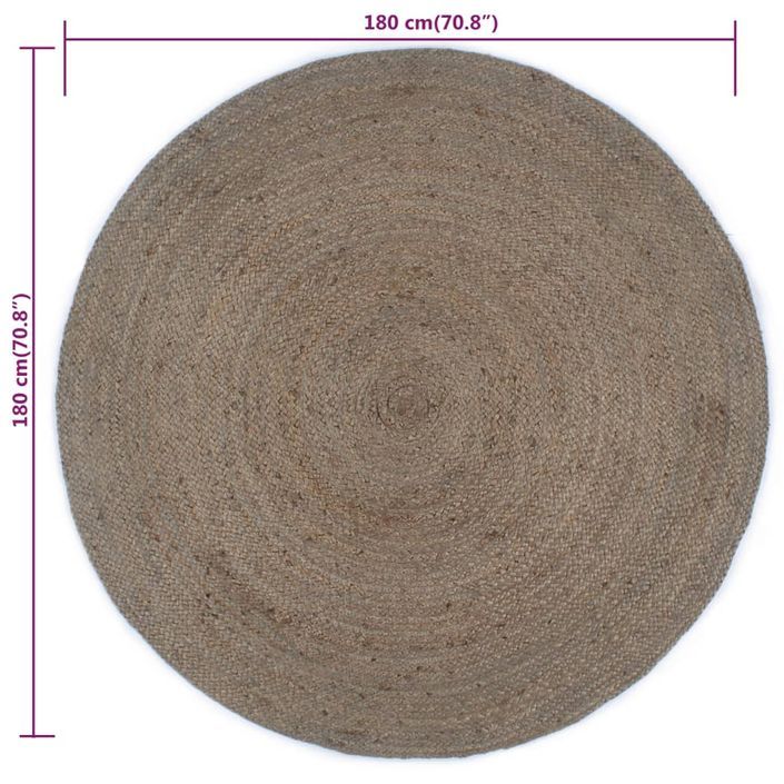 Tapis fait à la main Jute Rond 180 cm Gris - Photo n°6