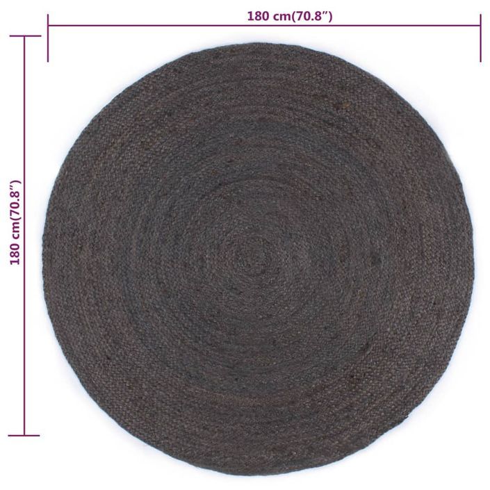 Tapis fait à la main Jute Rond 180 cm Gris foncé - Photo n°5