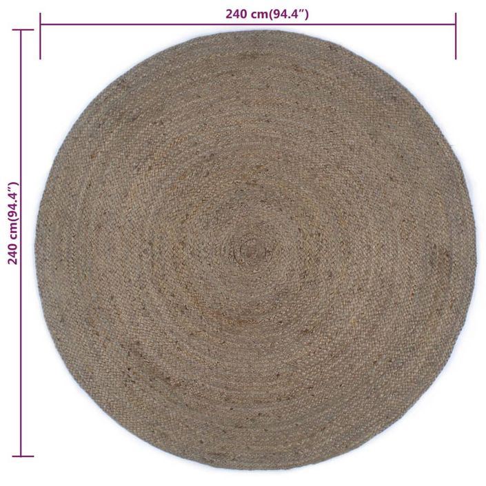 Tapis fait à la main Jute Rond 240 cm Gris - Photo n°6